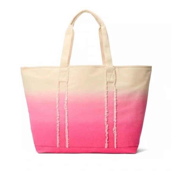 Victoria’s Secret Ombré Canvas Tote Bag Travel Pink Bag New! - Picture 8 of 8